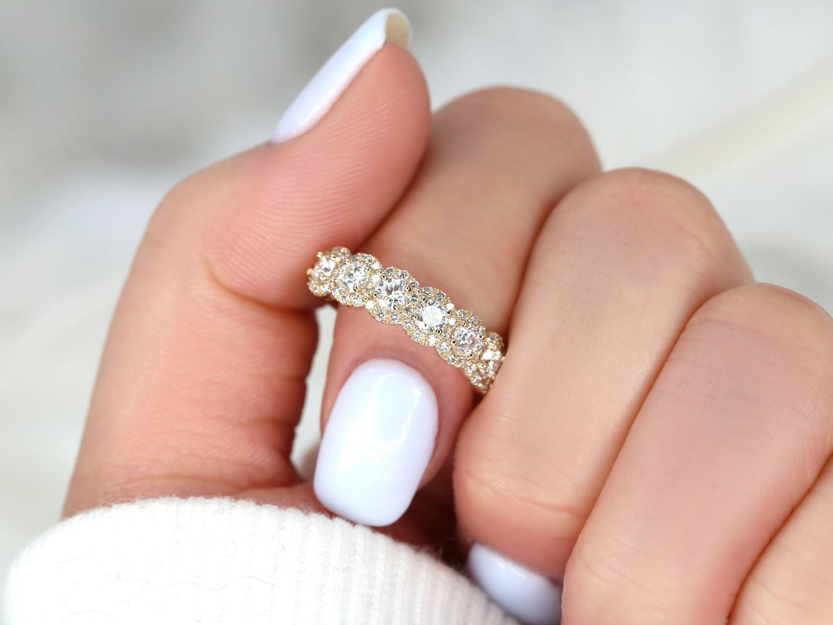 Stunning 0.35 TCW Round Moissanite Stones Halo Half Eternity Wedding Bands 3