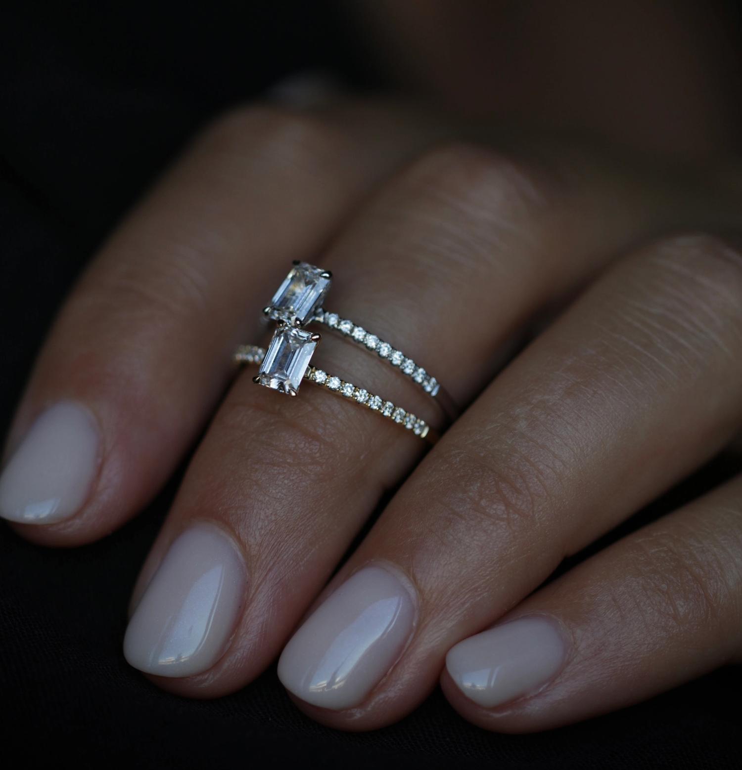 0.50 CT Emerald Cut Pave CVD E/VVS1 Diamond Engagement Ring 9