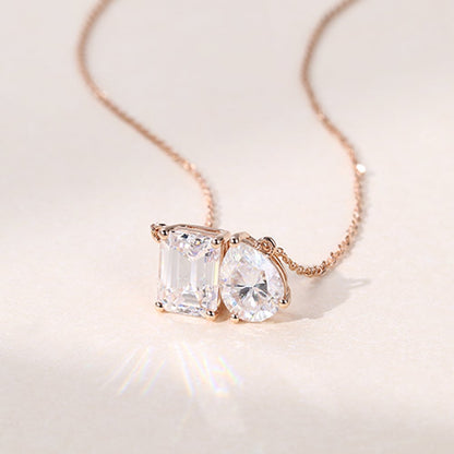 3.0 TCW Emerald & Pear Moissanite Diamond Two Stone Pendant Necklace in Solid Gold 2