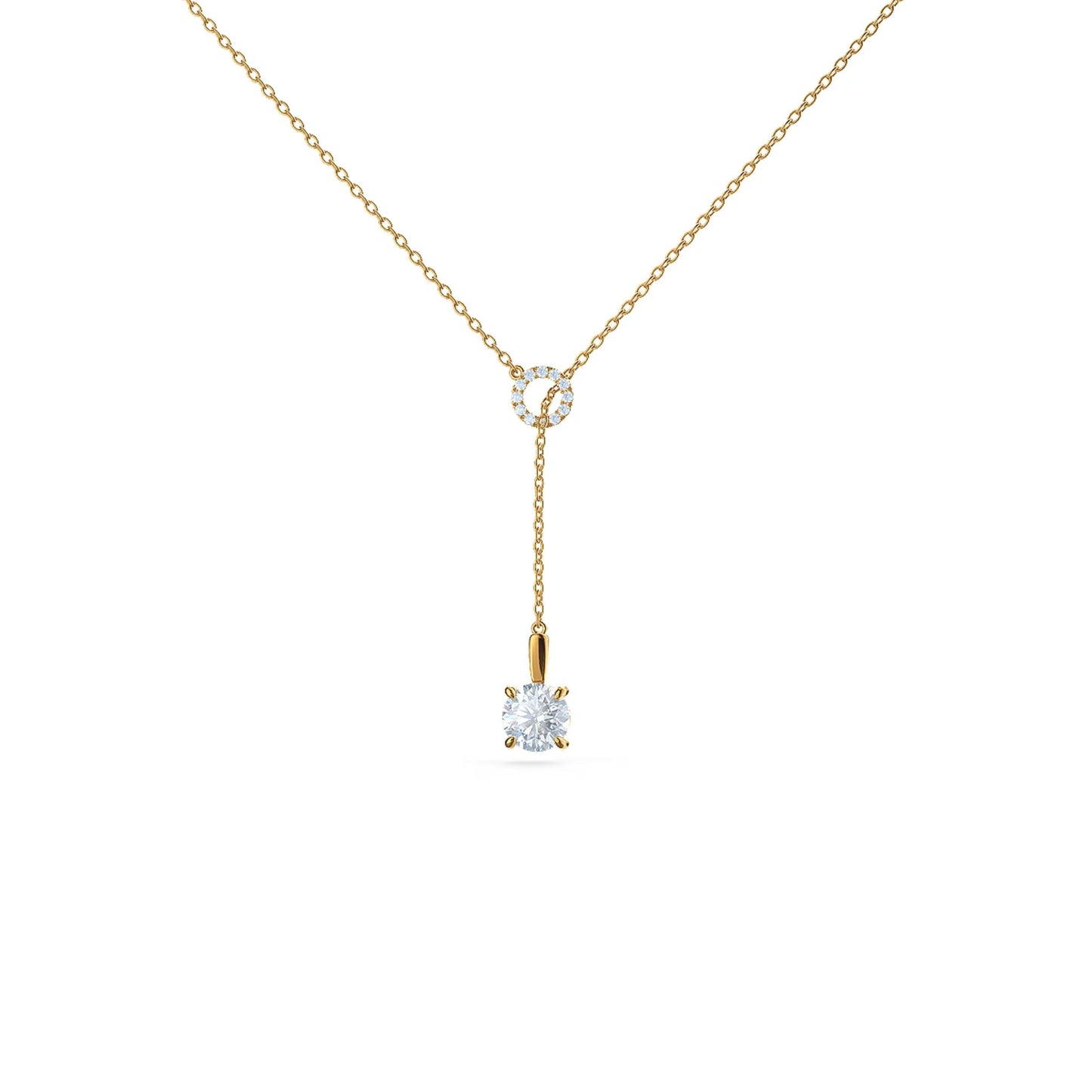 0.20 CT Round Moissanite Diamond Lariat Necklace in Solid Gold 4