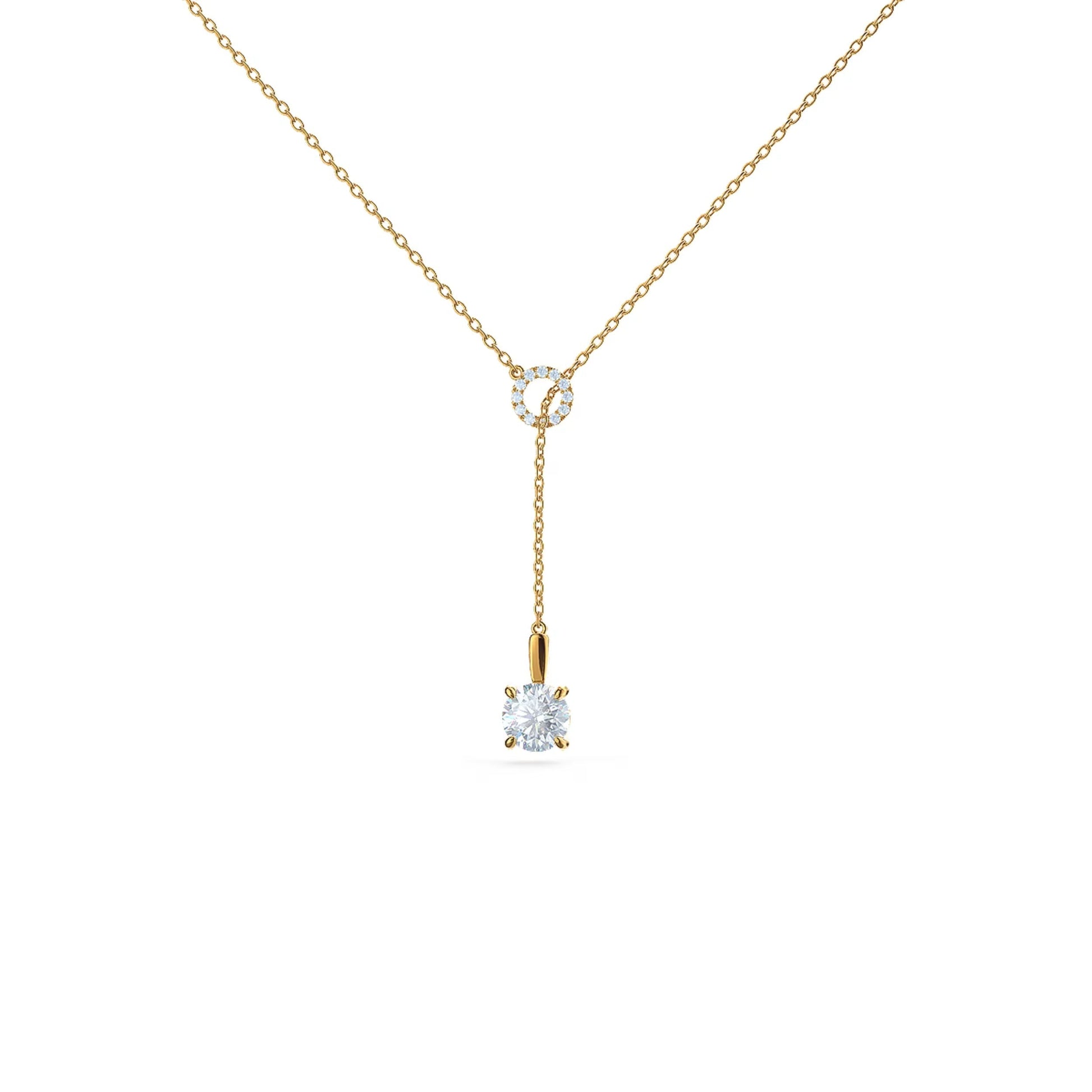 0.20 CT Round Moissanite Diamond Lariat Necklace in Solid Gold 4