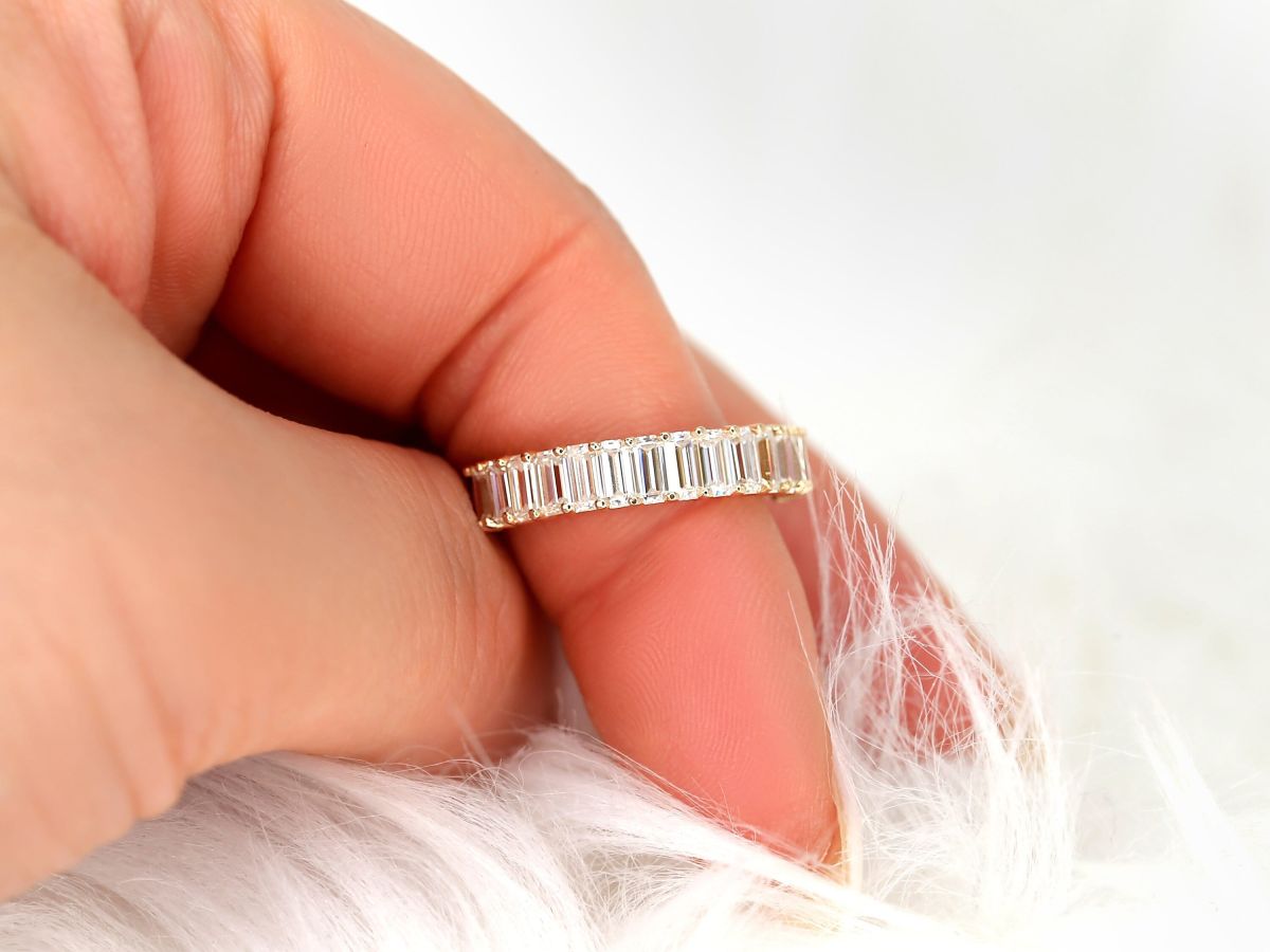 Stunning 1.5 TCW Emerald Moissanite Stones Half Eternity  Wedding Bands 4