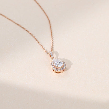 2.20 TCW Pear Moissanite Diamond Halo Pendant Necklace in Solid Gold 3