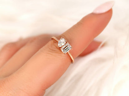 Stunning 0.43 CT & 0.58 CT Pear & Emerald Moissanite Engagement Ring with Two Stones Design 7