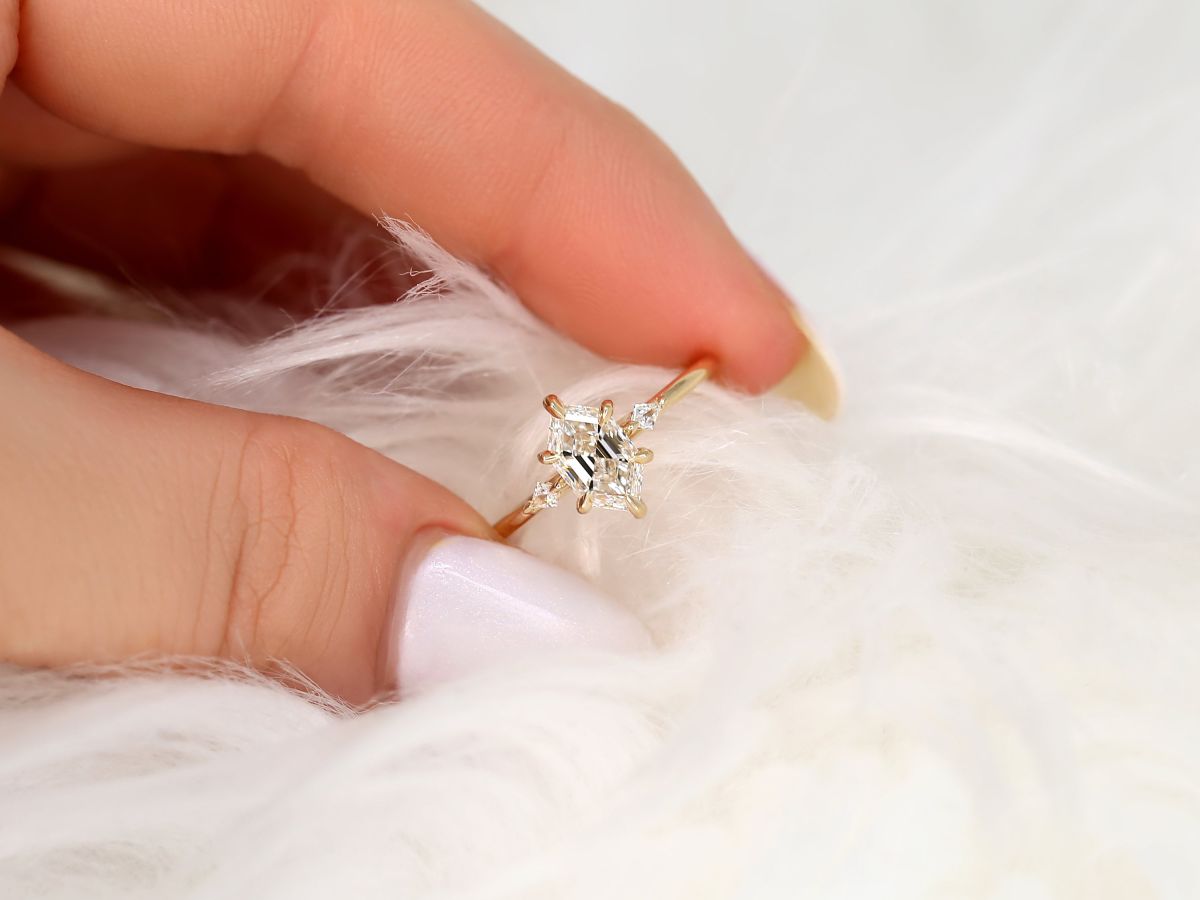 Stunning 1.27 CT Hexagon Moissanite Engagement Ring with Three Stone Design 6