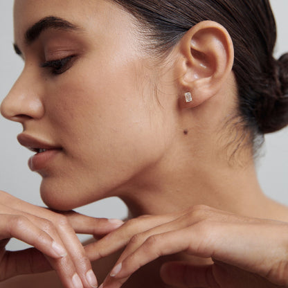 1.0 TCW Emerald Cut Moissanite Stud Earrings in Gold 3