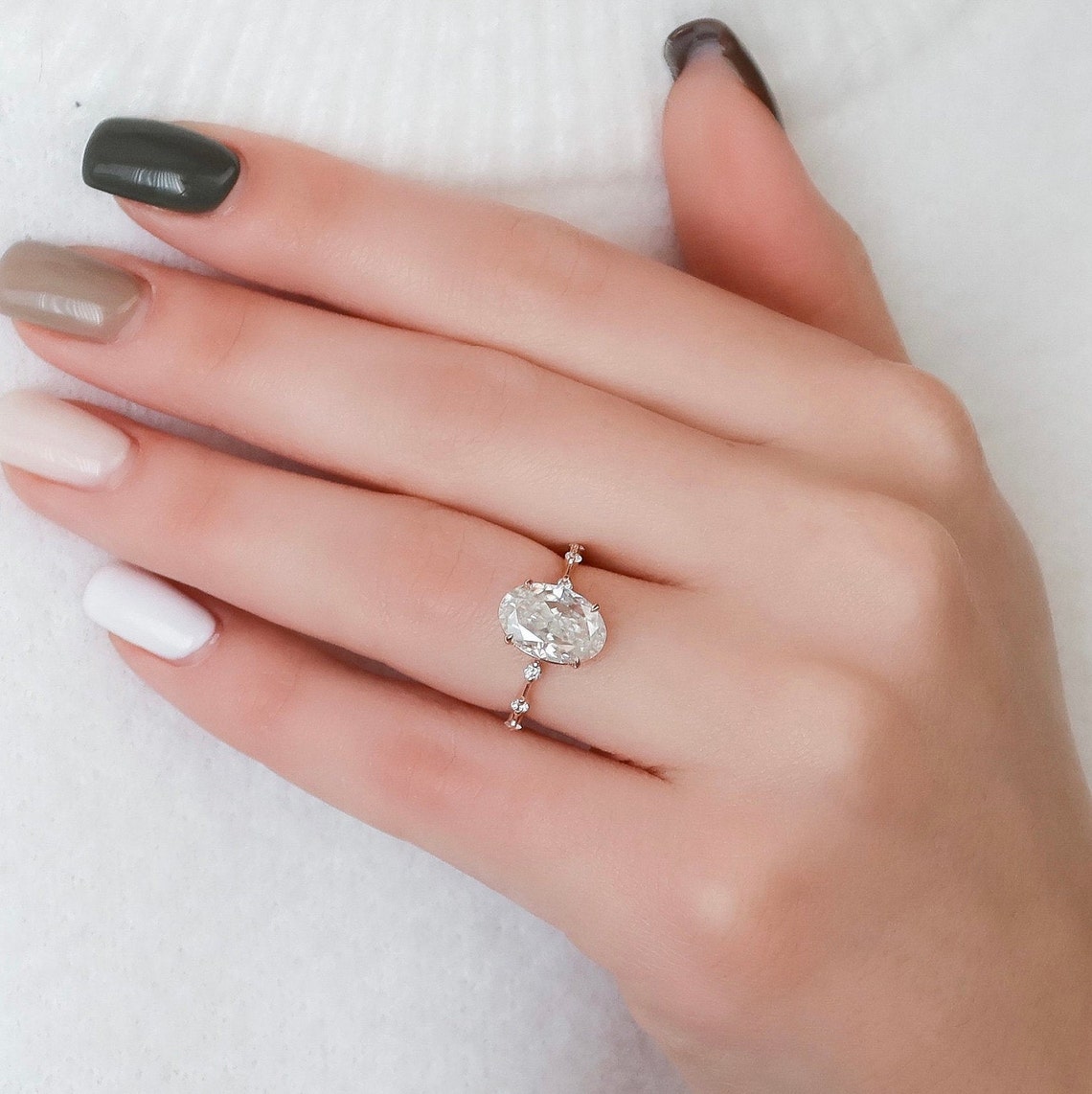 3.5 CT Oval Cut Dainty Moissanite Engagement Ring 7