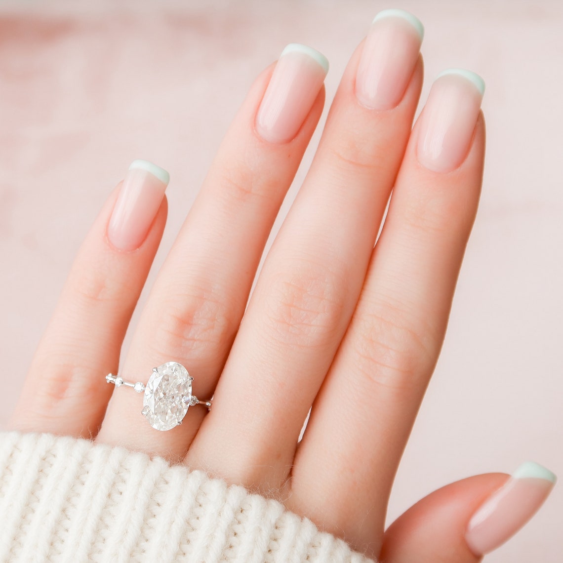 3.5 CT Oval Cut Dainty Moissanite Engagement Ring 2