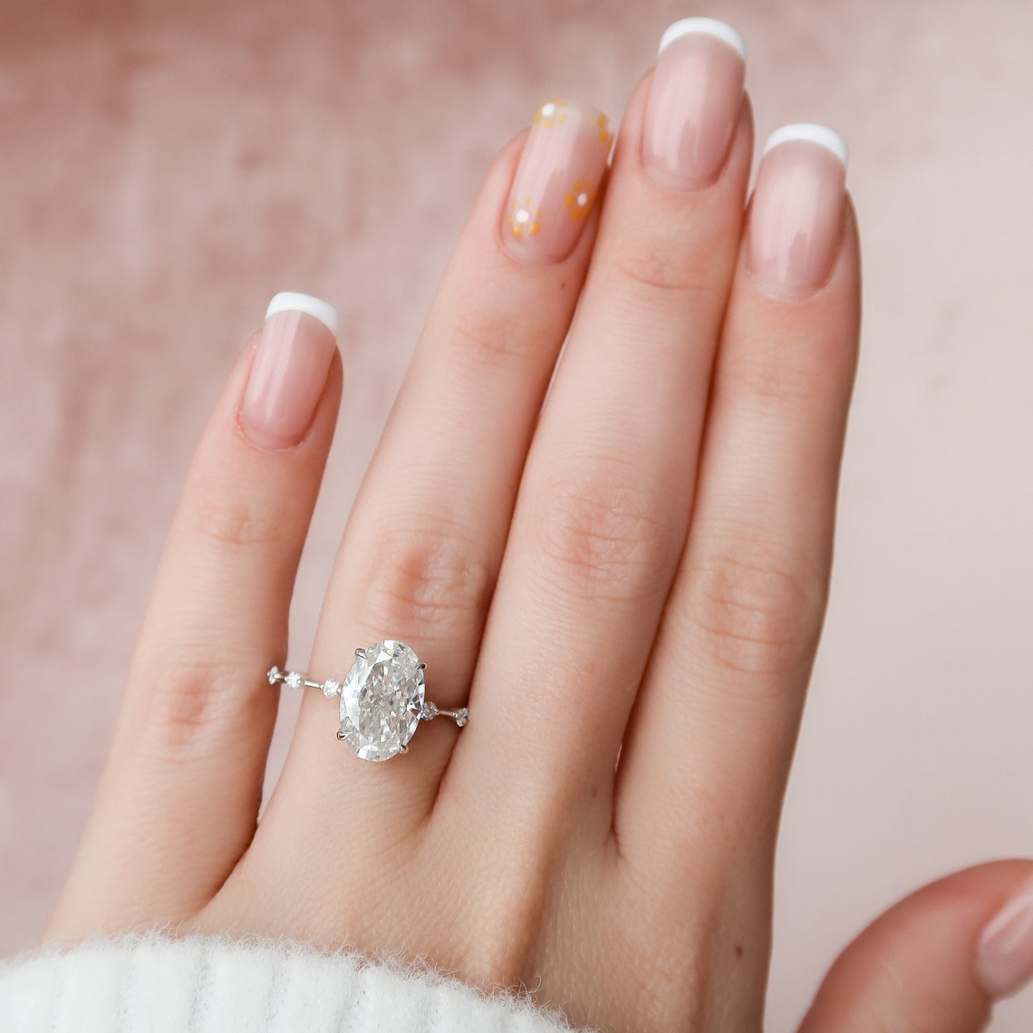 3.5 CT Oval Cut Dainty Moissanite Engagement Ring 1