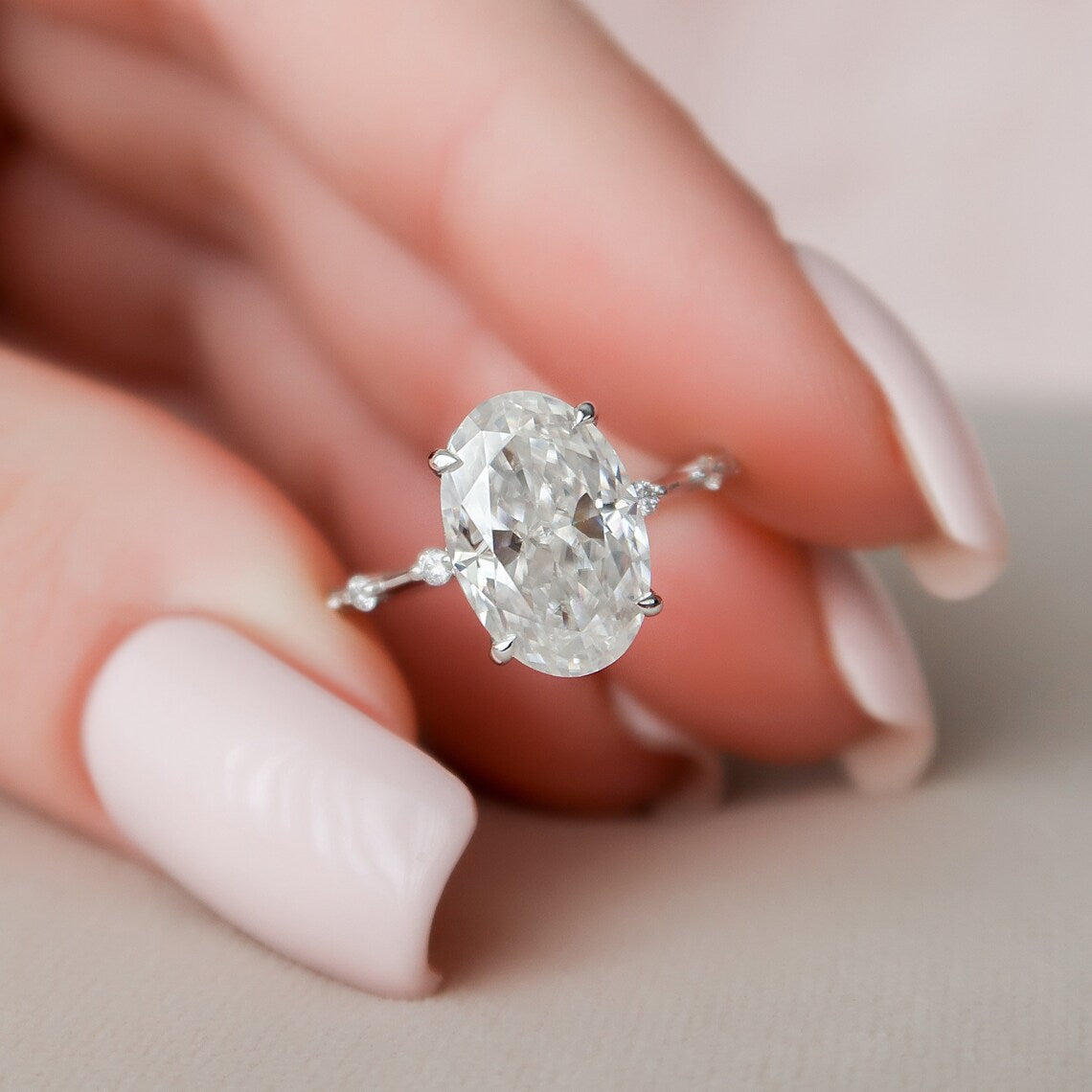 3.5 CT Oval Cut Dainty Moissanite Engagement Ring 3
