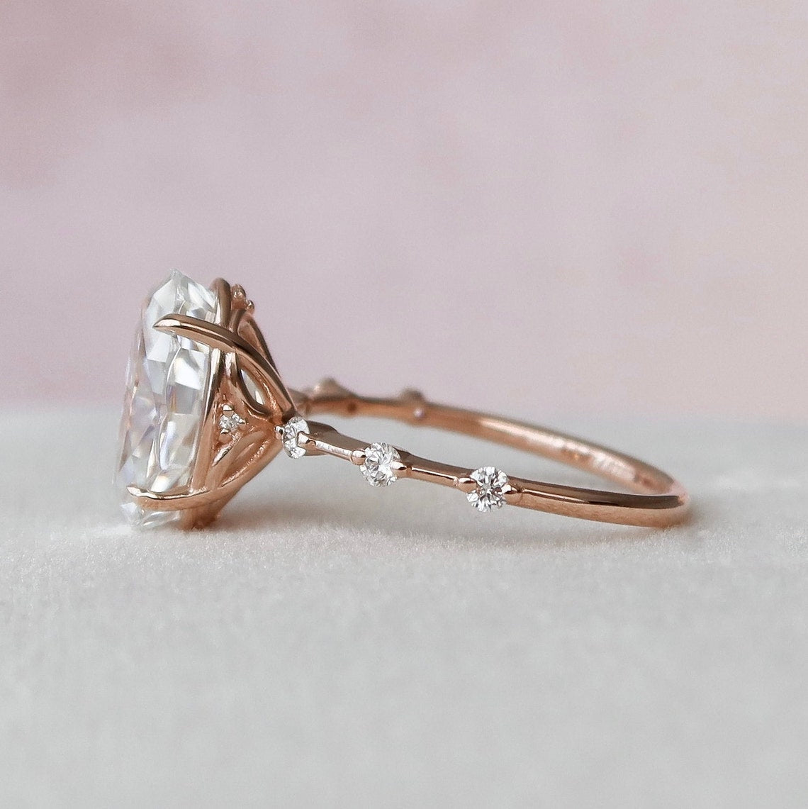 3.5 CT Oval Cut Dainty Moissanite Engagement Ring 8