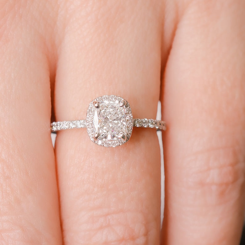 Cushion Halo & Pave Lab Grown Diamond Engagement Ring