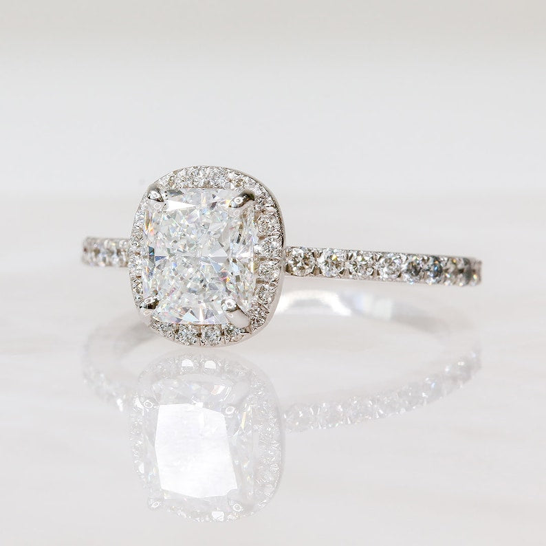 Cushion Halo & Pave Lab Grown Diamond Engagement Ring