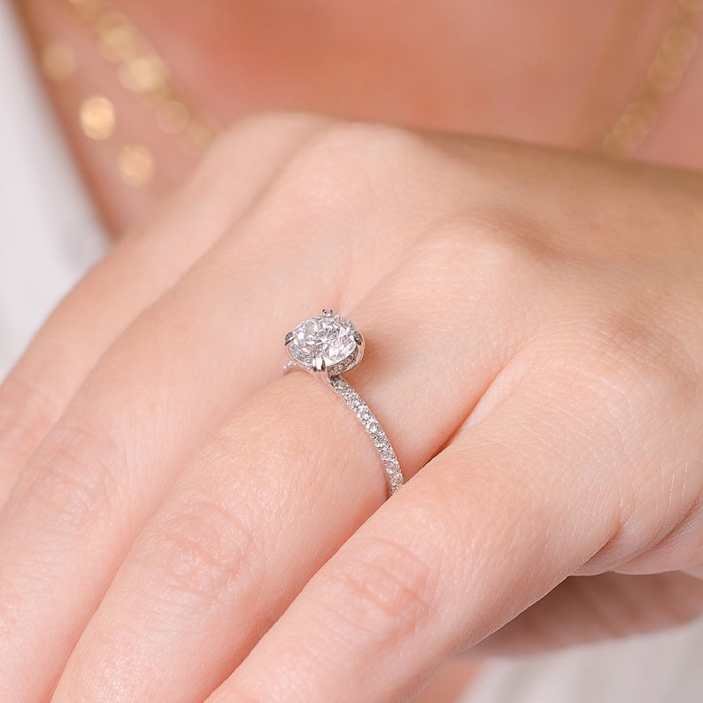 Round Pave Lab Grown Diamond Engagement Ring