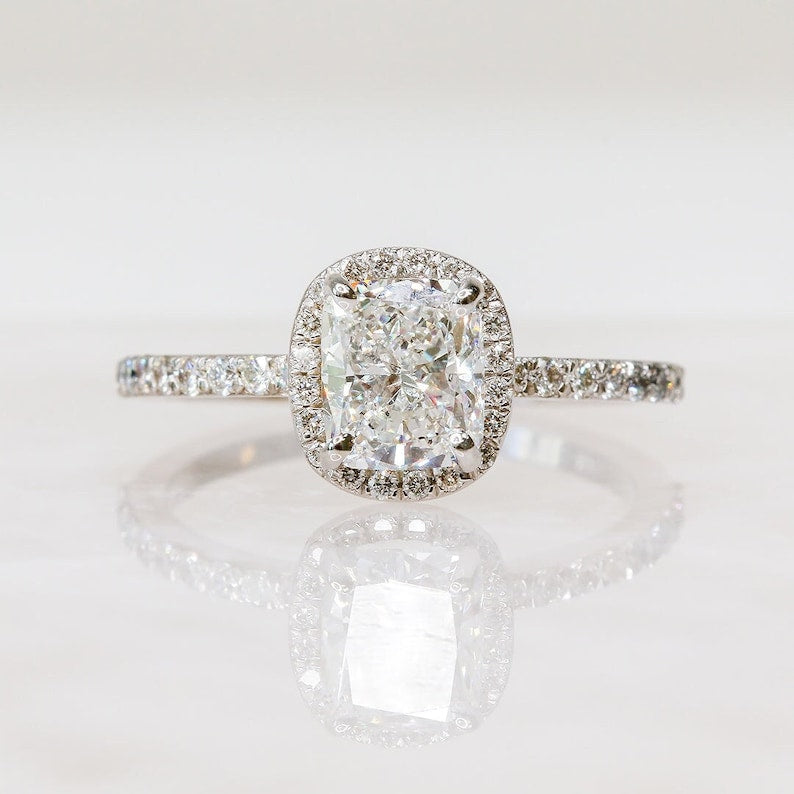 Cushion Halo & Pave Lab Grown Diamond Engagement Ring