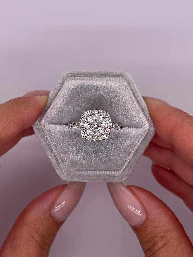 Round Halo & Pave Lab Grown Diamond Engagement Ring