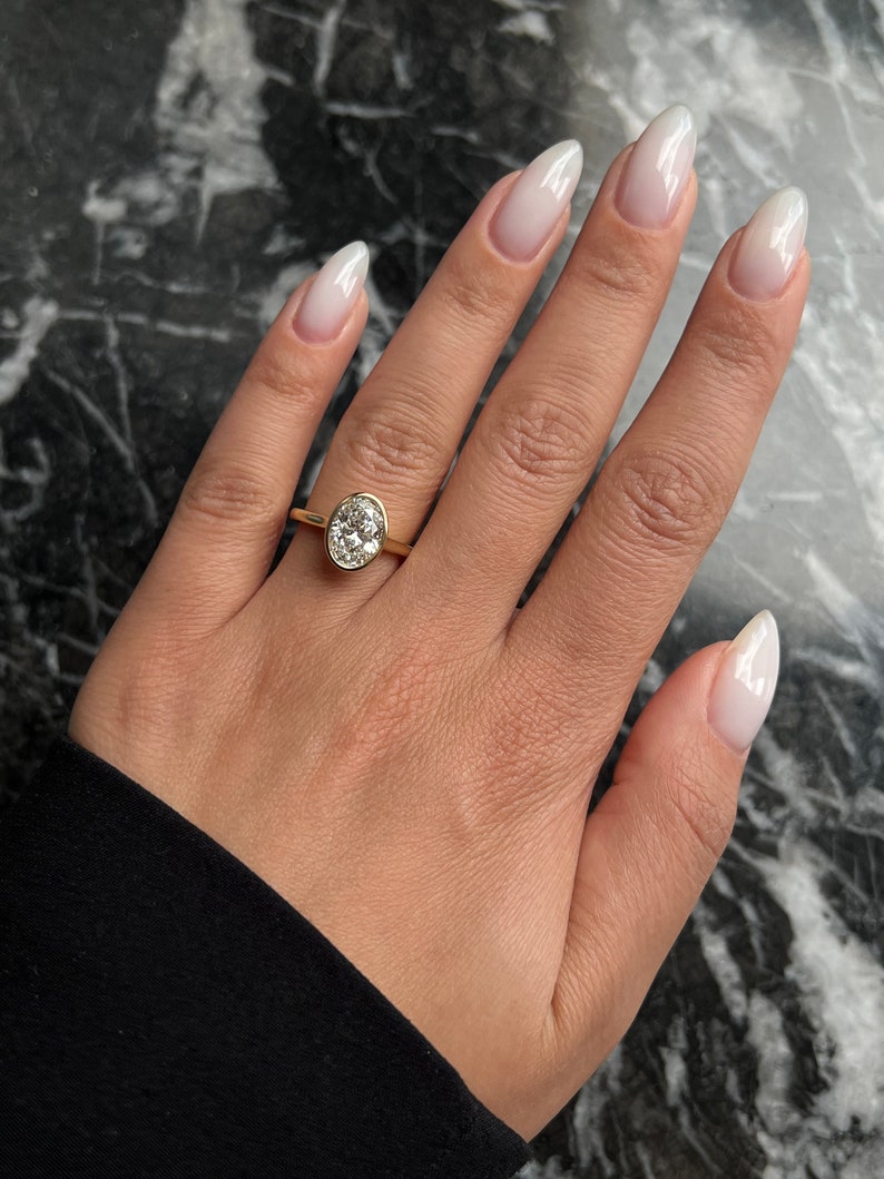 Oval Bezel Solitaire Lab Grown Diamond Engagement Ring