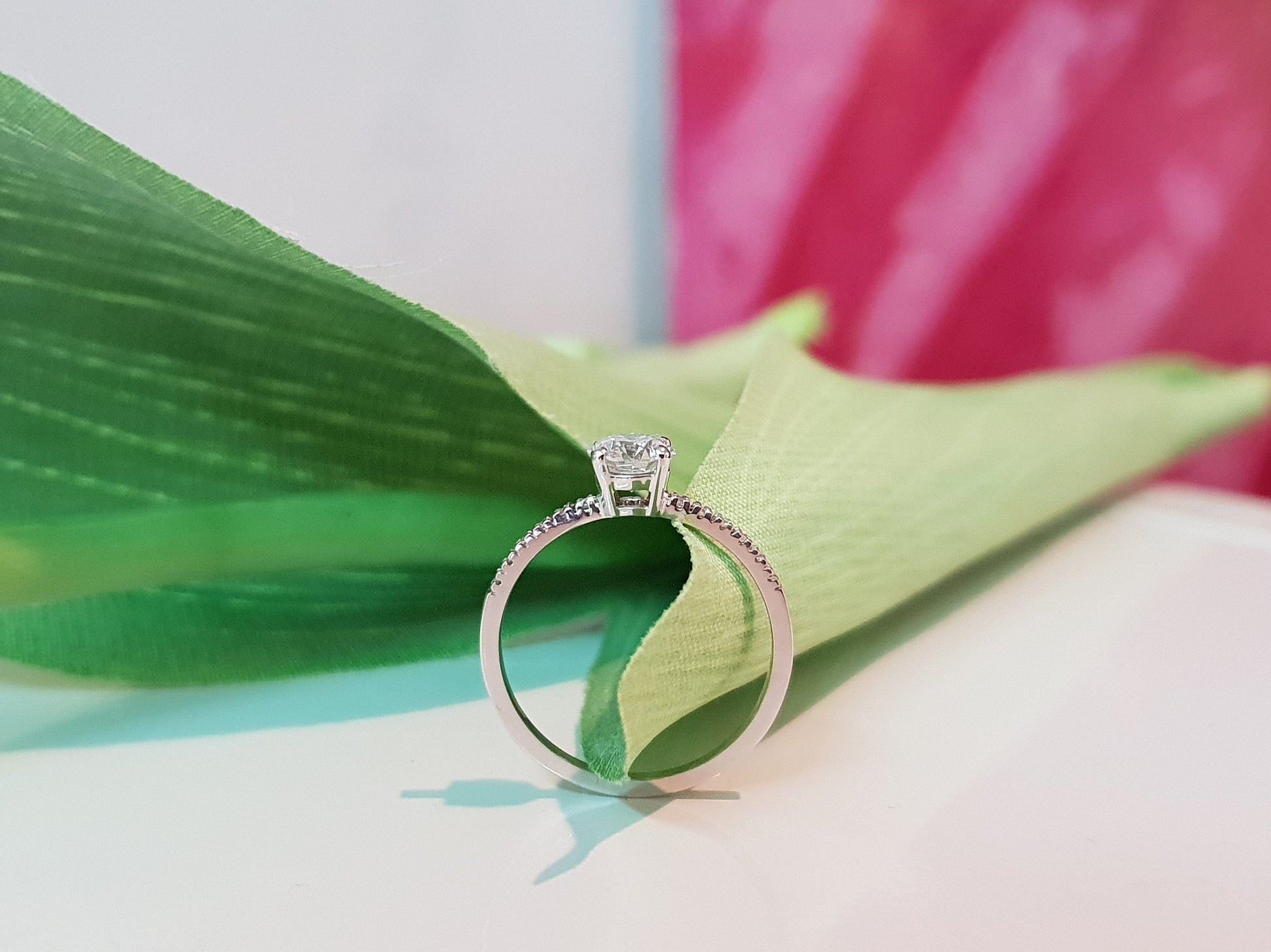 1.0 CT Round Cut Pave Style CVD F/VS1 Diamond Engagement Ring 6