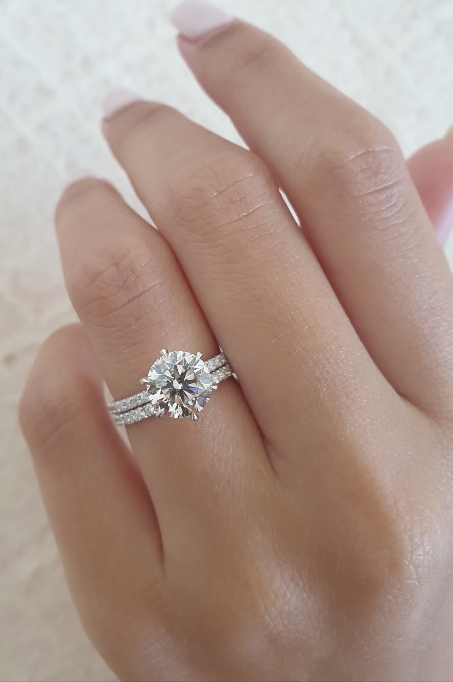 Round Cut Pave Lab Grown Diamond Engagement Ring