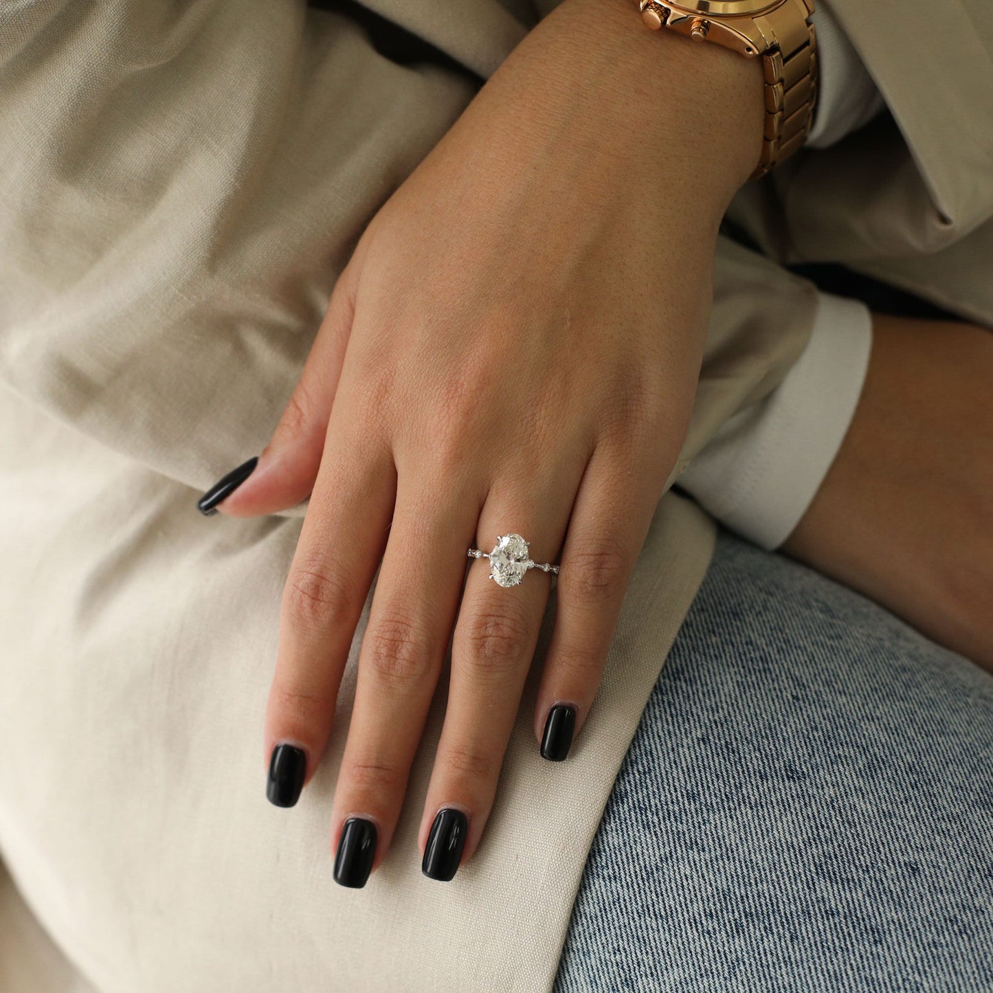 2 CT Oval Cut Pave CVD G/VS2 Diamond Engagement Ring 4