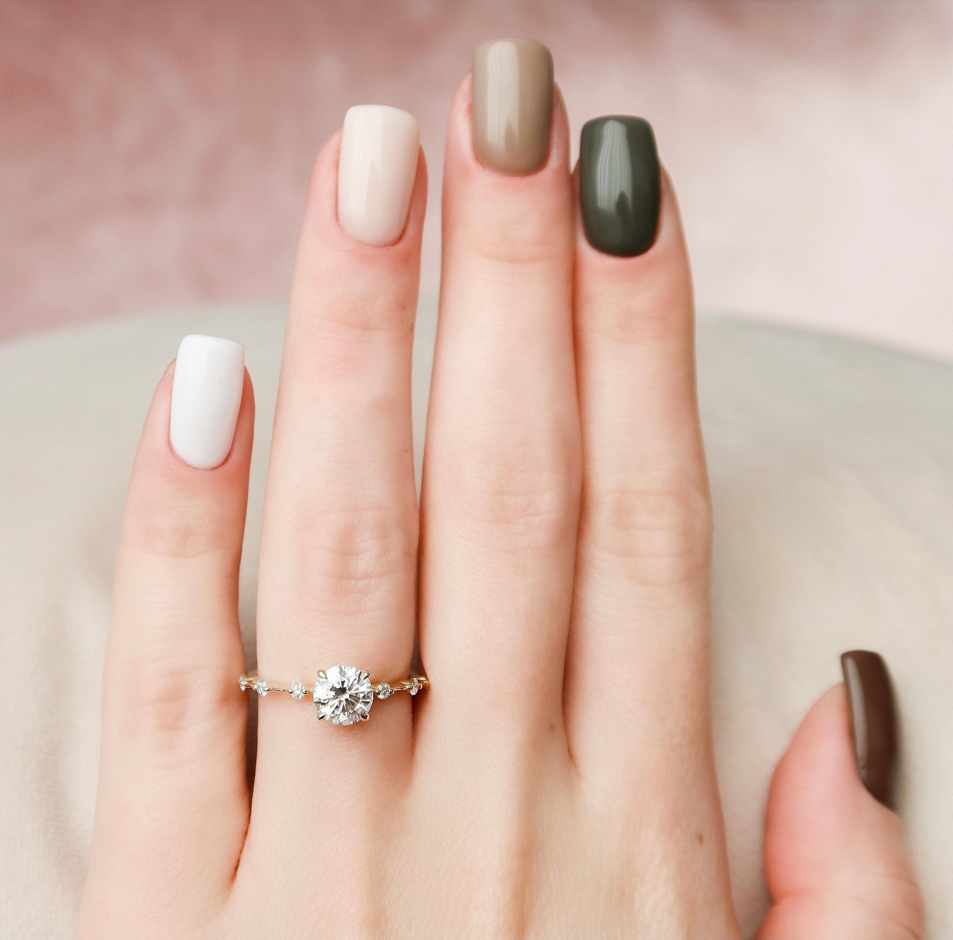 1.0 CT Round Dainty Pave Moissanite Engagement Ring 1