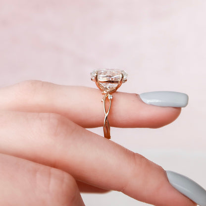 5.0 CT Oval Cut Twig Pave Style Moissanite Engagement Ring 9