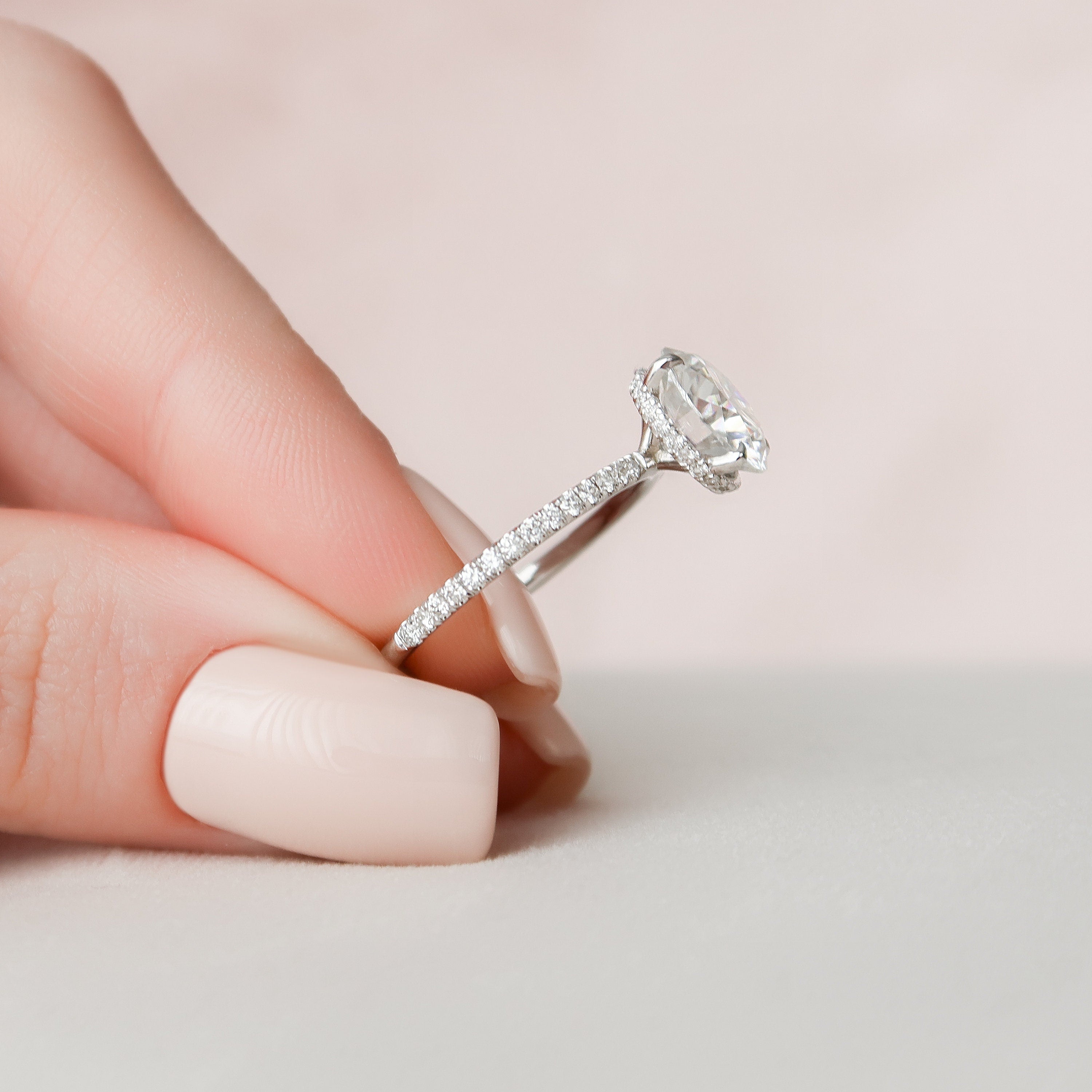 2.5 CT Round Pave Hidden Halo Setting Moissanite Engagement Ring 7