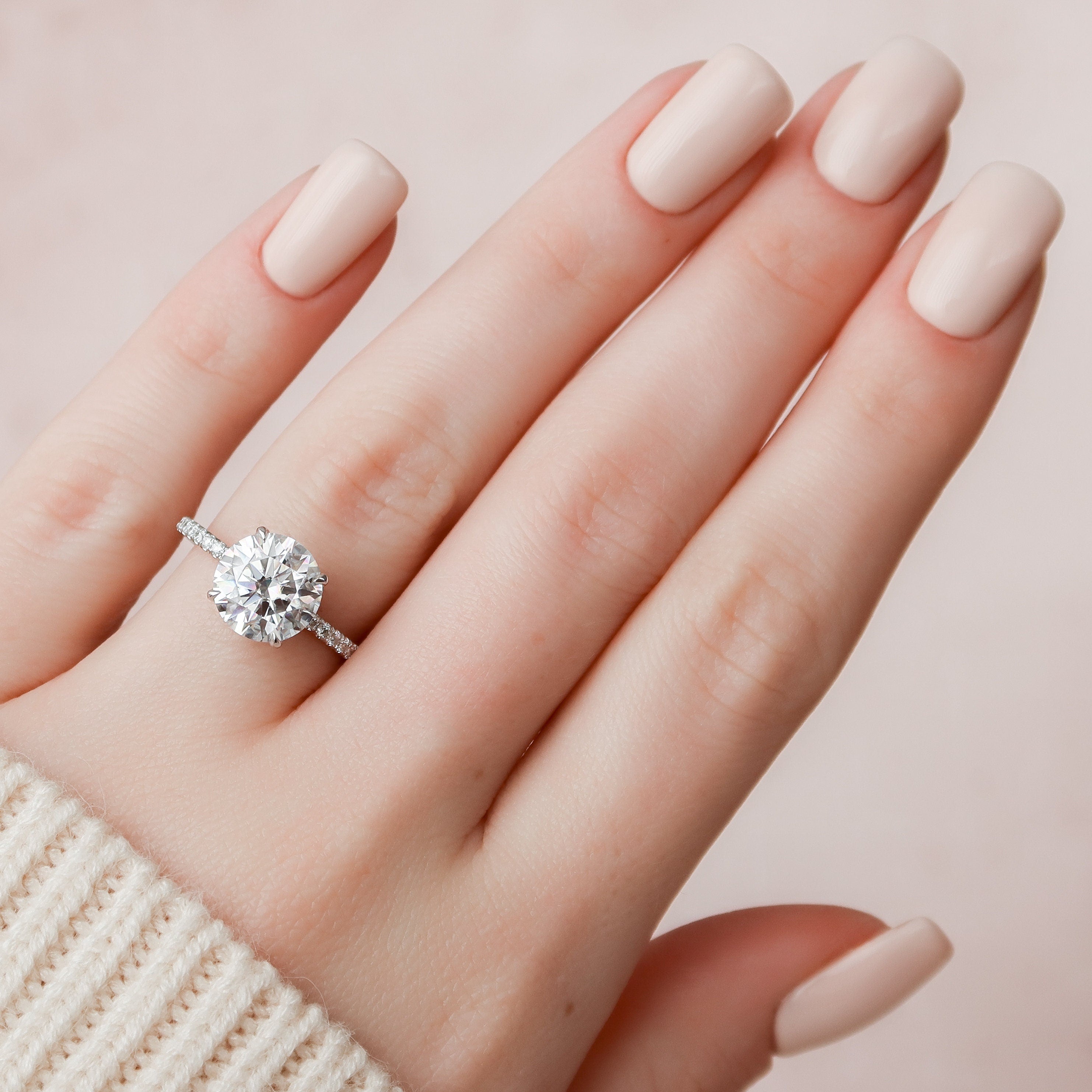 2.5 CT Round Pave Hidden Halo Setting Moissanite Engagement Ring 1