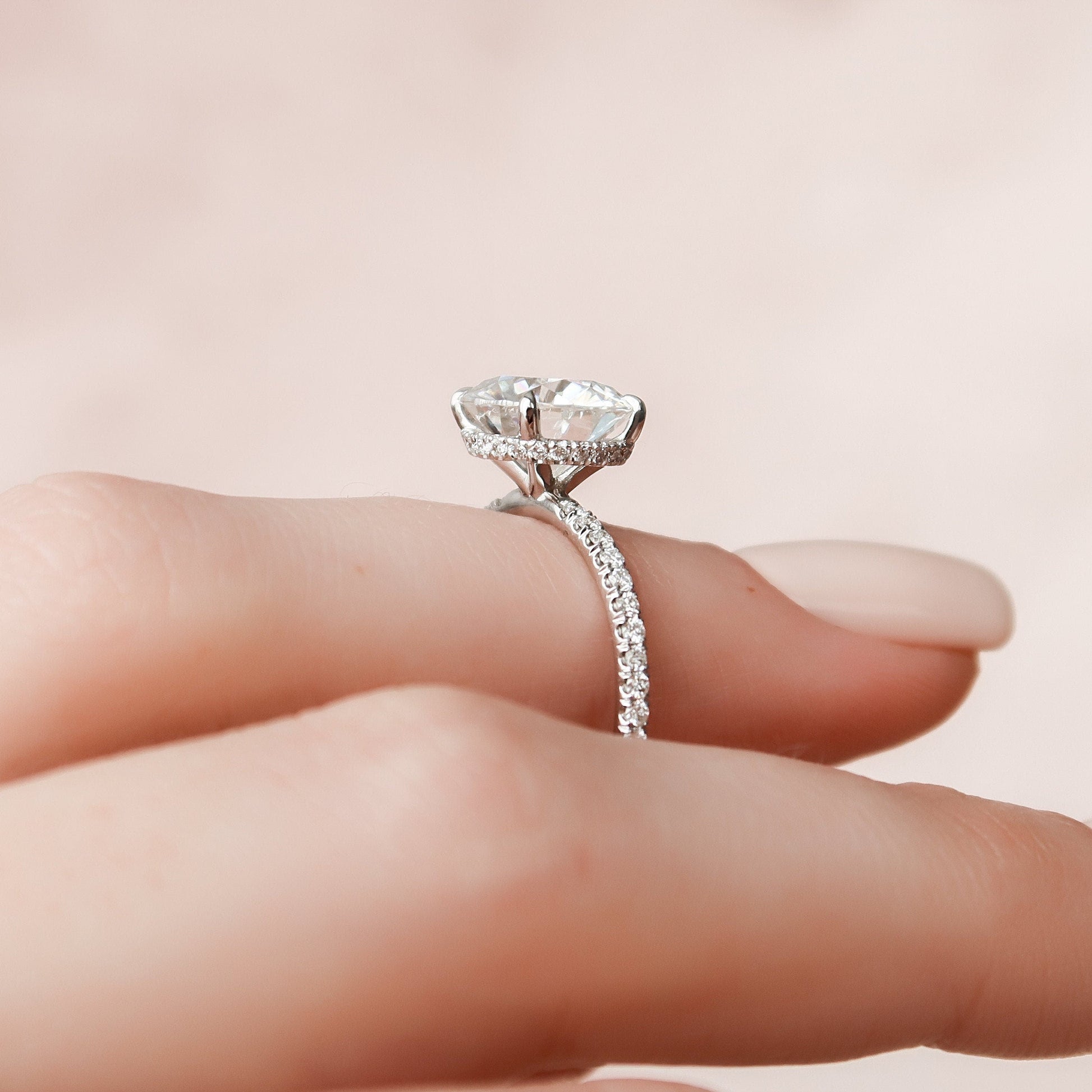 2.5 CT Round Pave Hidden Halo Setting Moissanite Engagement Ring 9