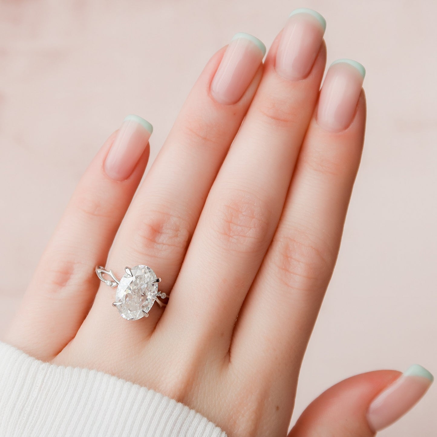 5.0 CT Oval Cut Twig Pave Style Moissanite Engagement Ring 1