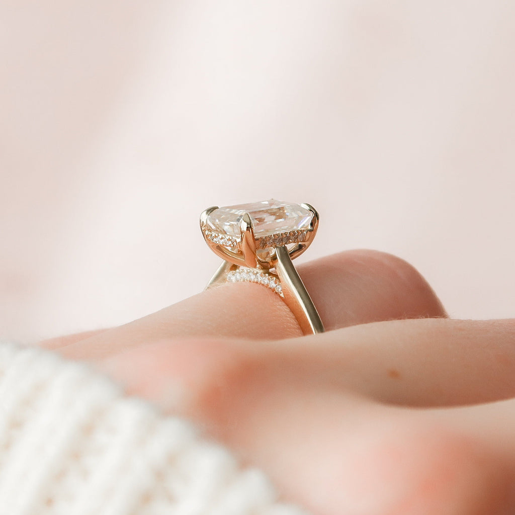 3.0 CT Emerald Cut Hidden Halo Moissanite Engagement Ring 10