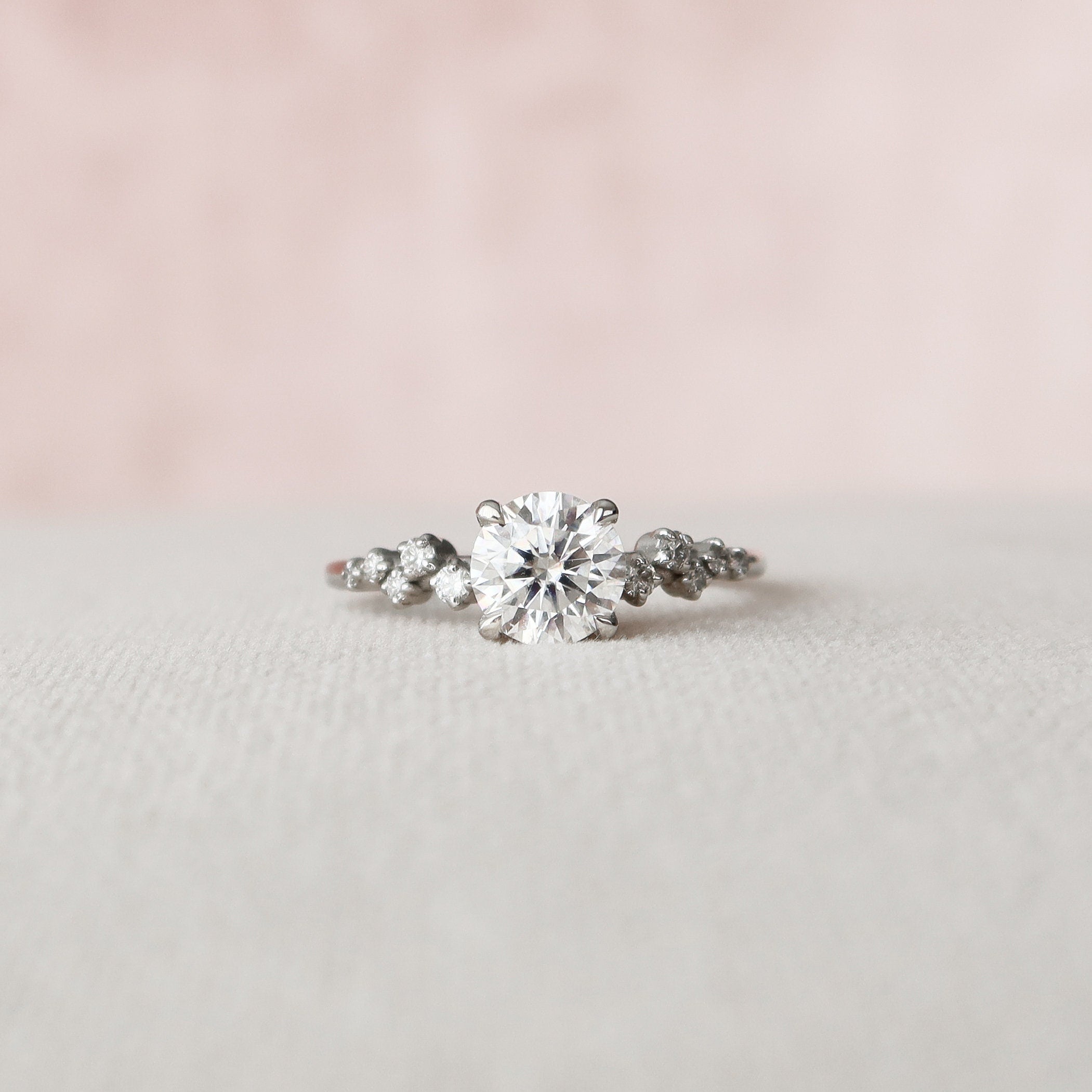 1.0 CT Round Cut Pave Moissanite Engagement Ring 10