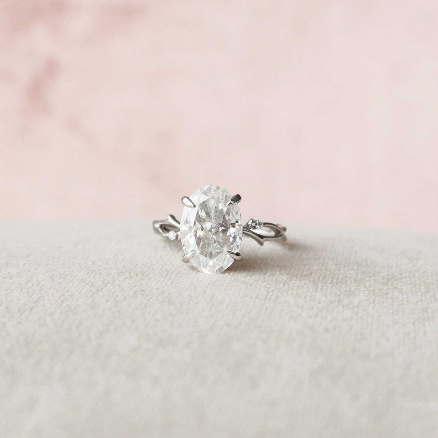 5.0 CT Oval Cut Twig Pave Style Moissanite Engagement Ring 6