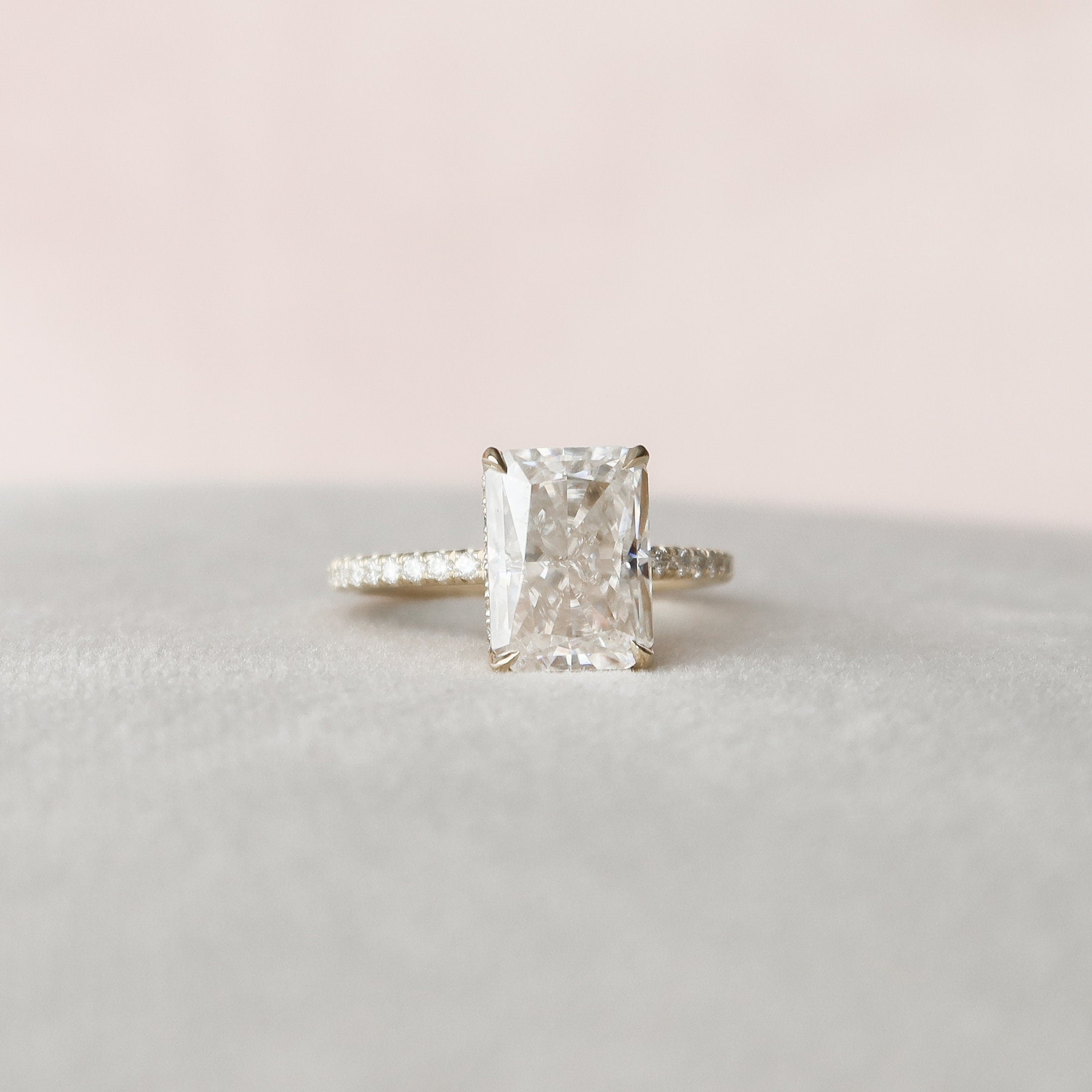 3.5 CT Radiant Hidden Halo Pave Moissanite Engagement Ring 5