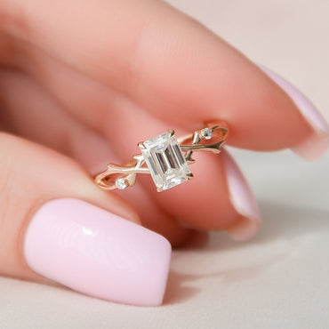 1 CT Emerald Cut Twig Setting Moissanite Engagement Ring 2