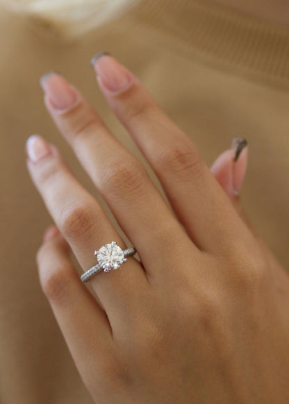 2 CT Round Cut Pave CVD F/VS2 Diamond Engagement Ring 4