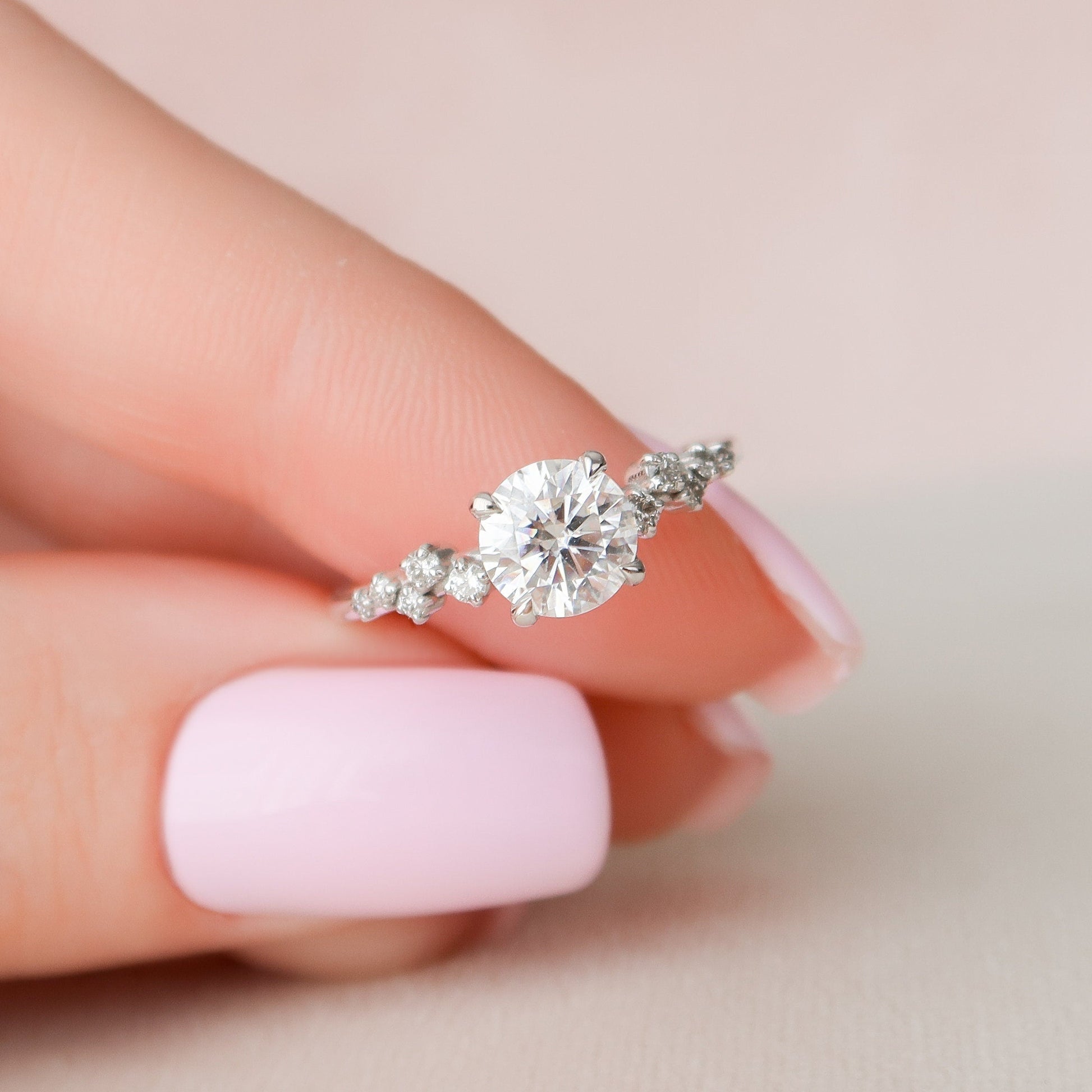 1.0 CT Round Cut Pave Moissanite Engagement Ring 6