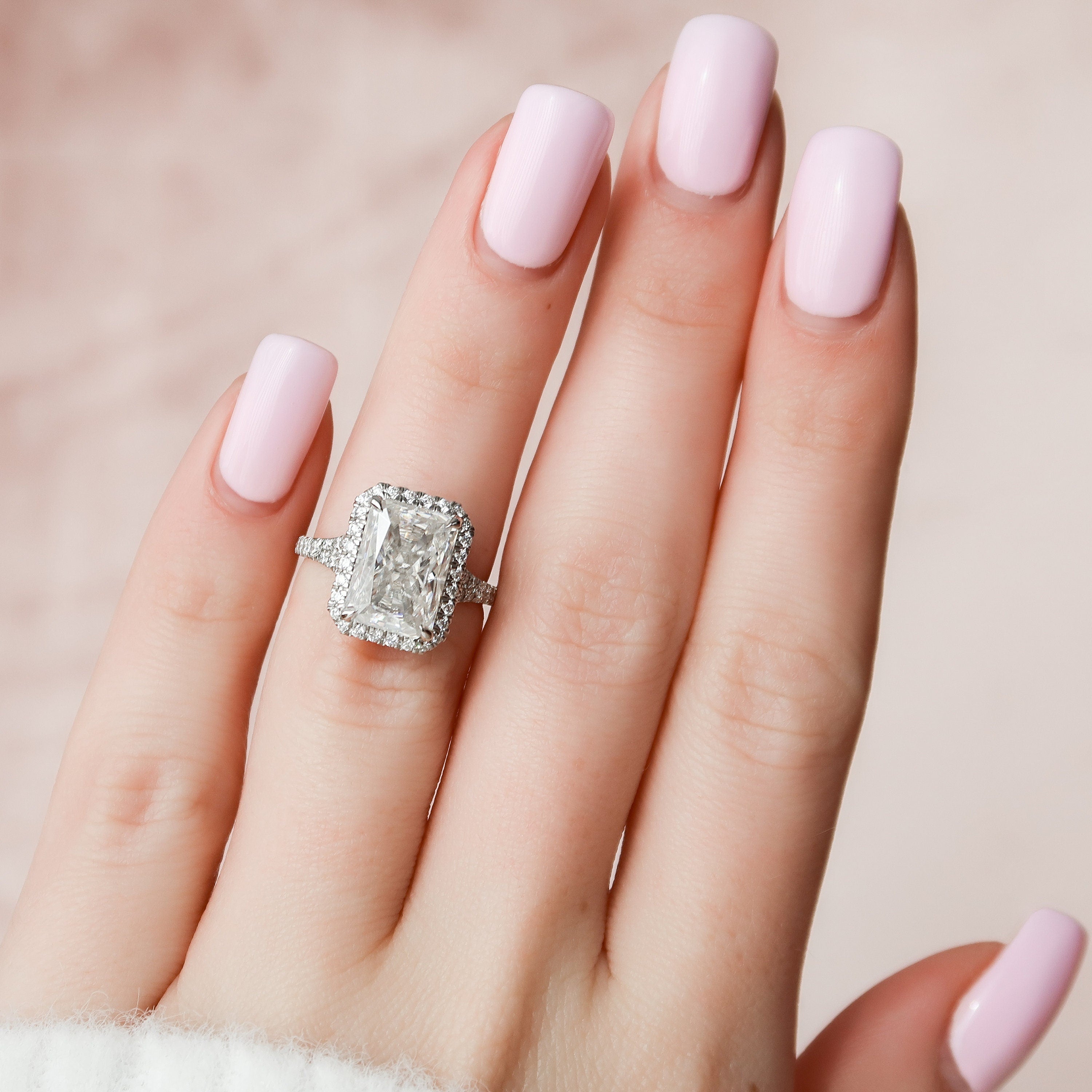 5.50 CT Radiant Halo & Pave Split Shank Moissanite Engagement Ring 1