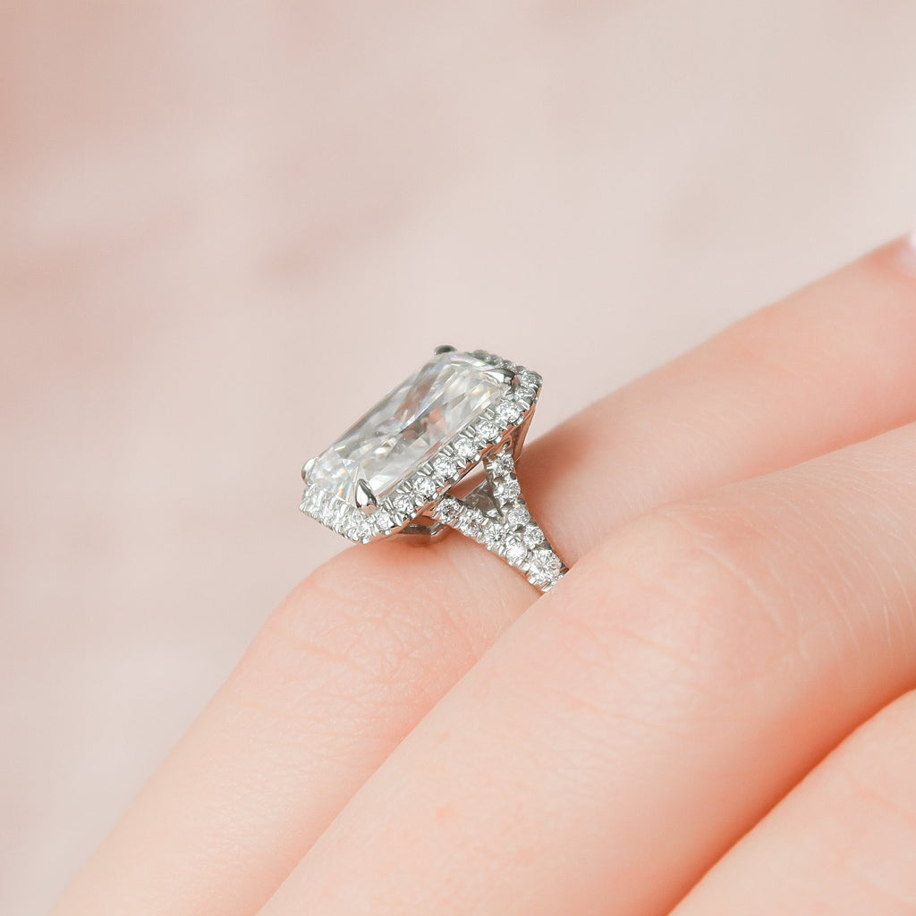5.50 CT Radiant Halo & Pave Split Shank Moissanite Engagement Ring 8
