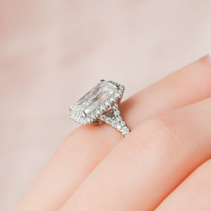 5.50 CT Radiant Halo & Pave Split Shank Moissanite Engagement Ring 8