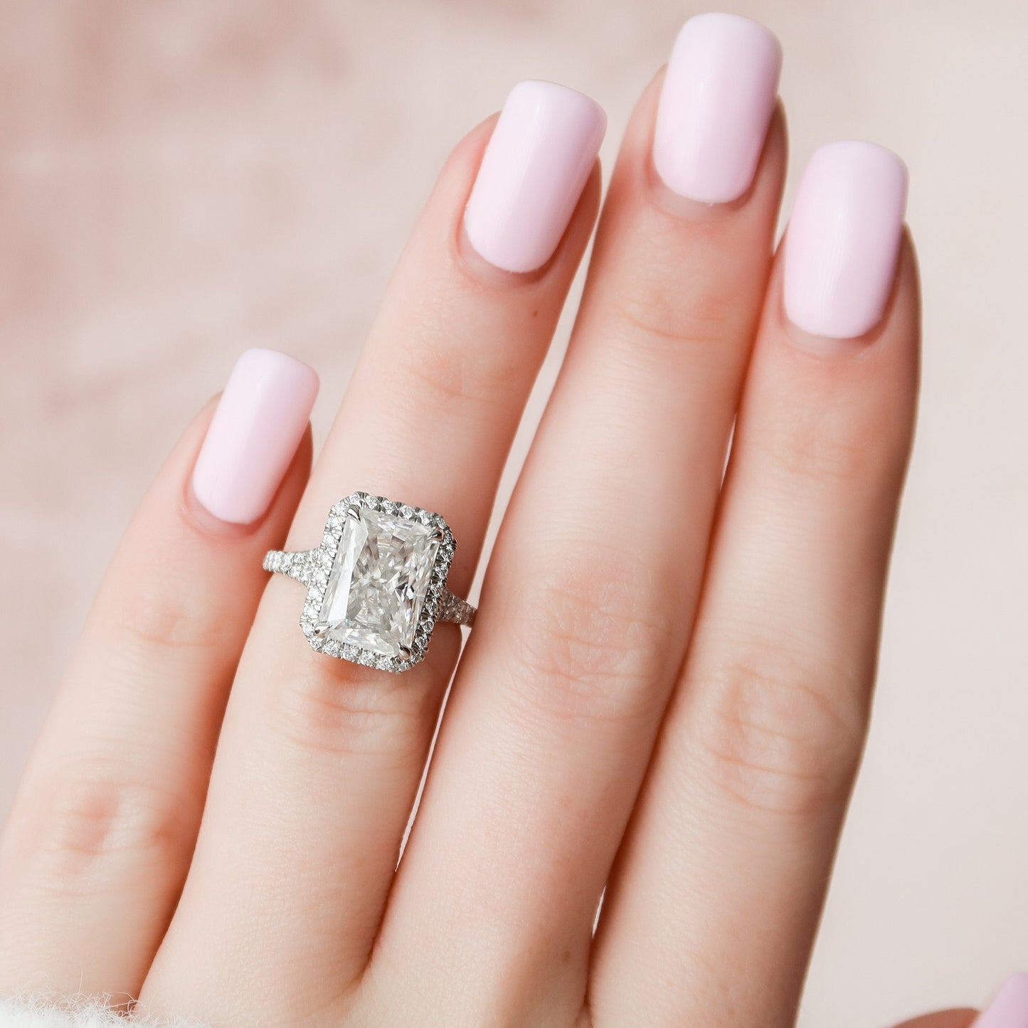 5.50 CT Radiant Halo & Pave Split Shank Moissanite Engagement Ring 5