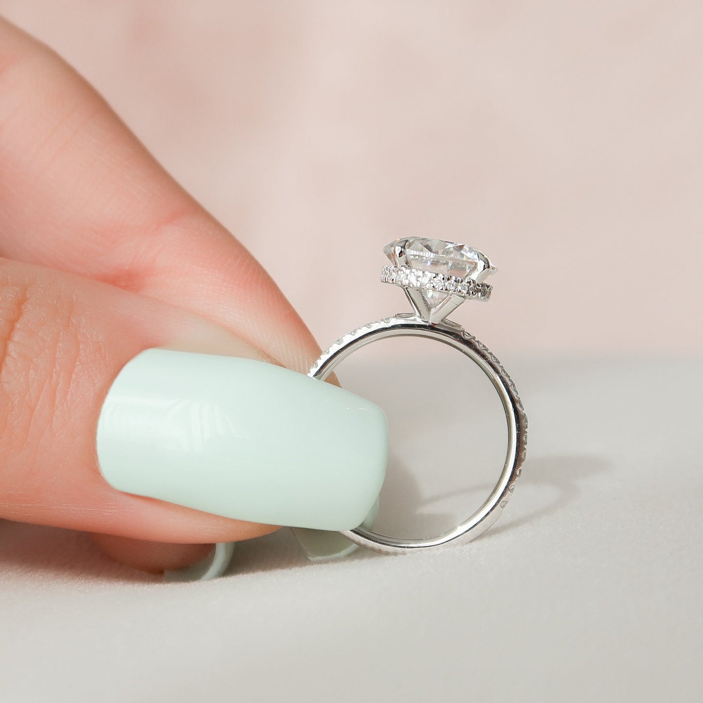 2.5 CT Round Pave Hidden Halo Setting Moissanite Engagement Ring 6