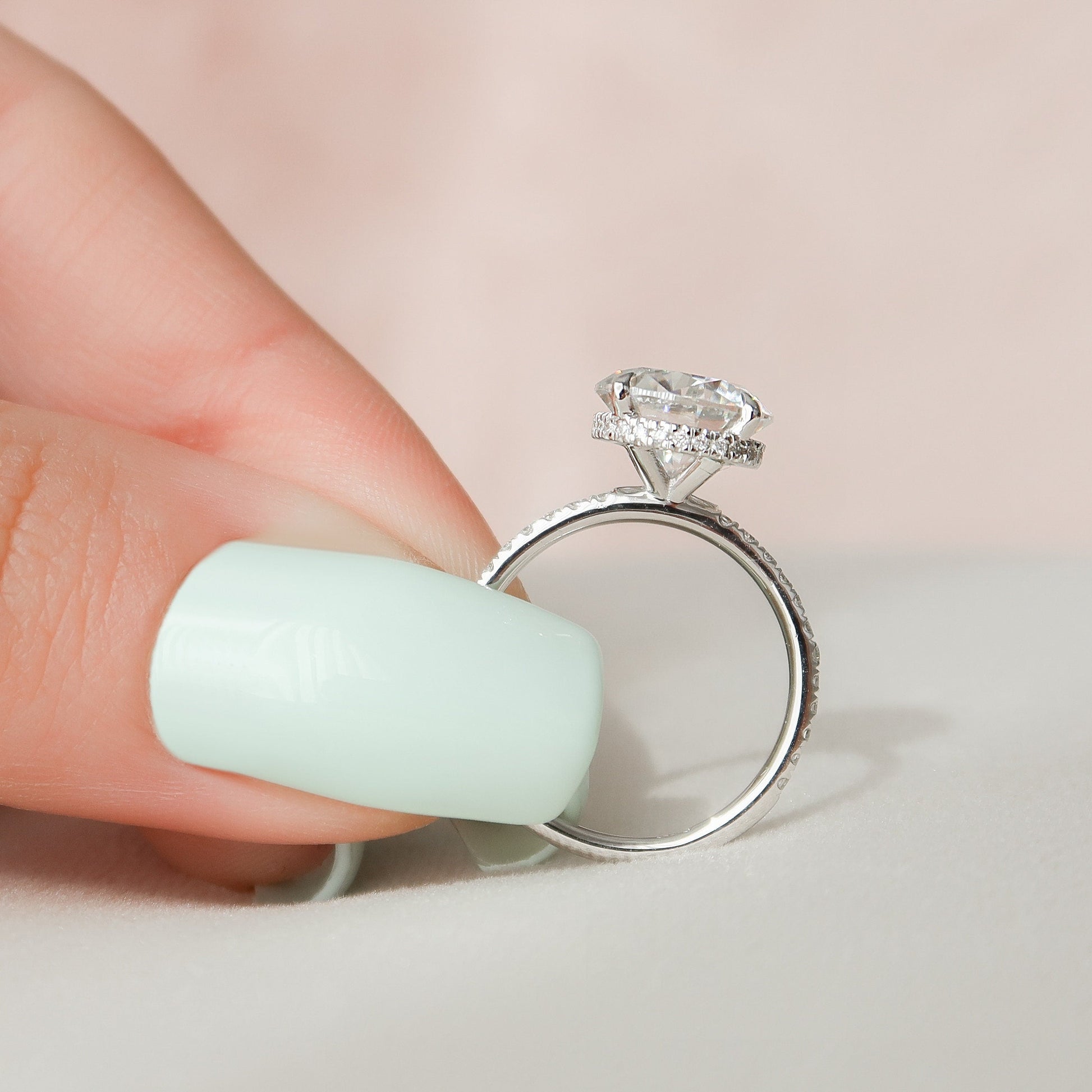 2.5 CT Round Pave Hidden Halo Setting Moissanite Engagement Ring 6