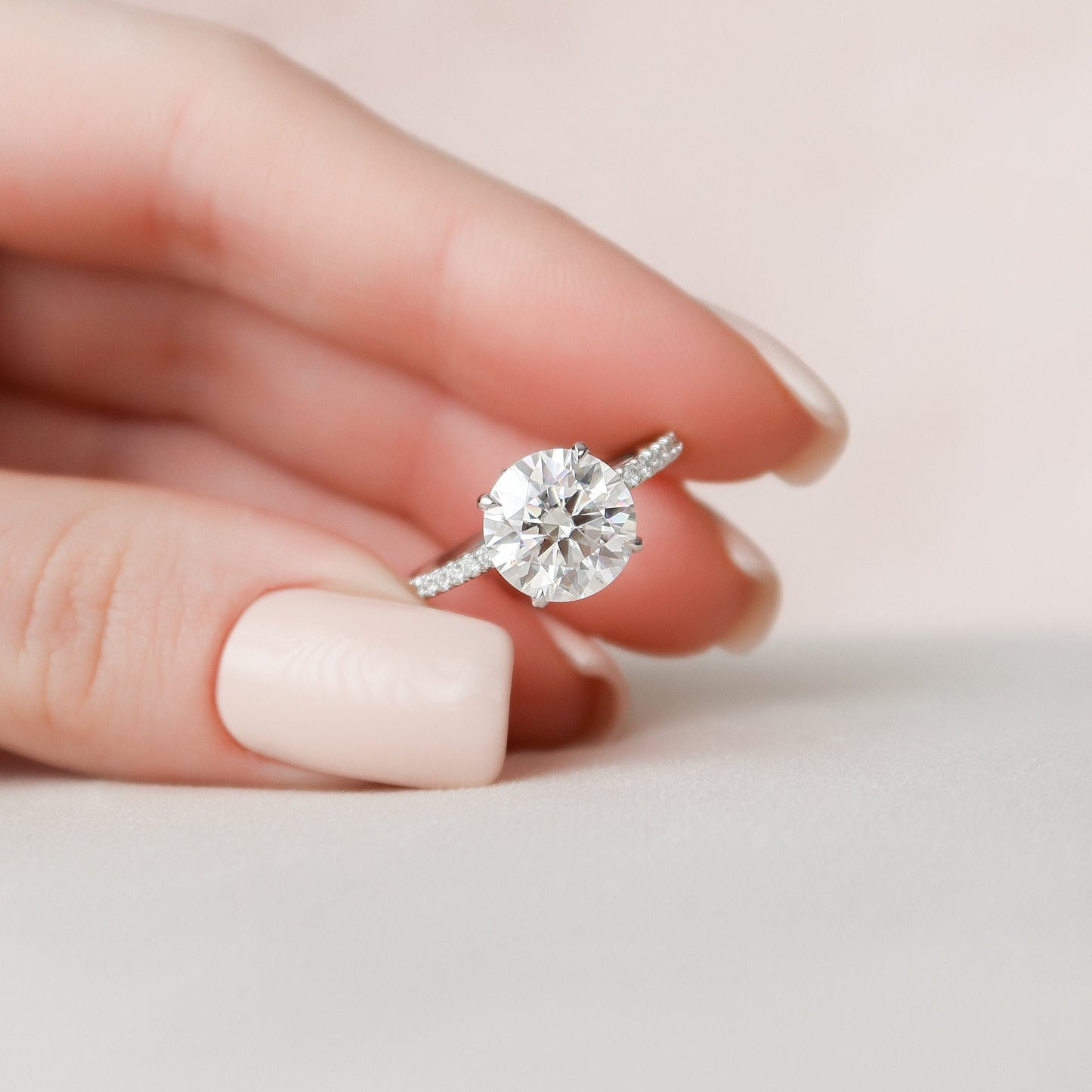 2.5 CT Round Pave Hidden Halo Setting Moissanite Engagement Ring 5