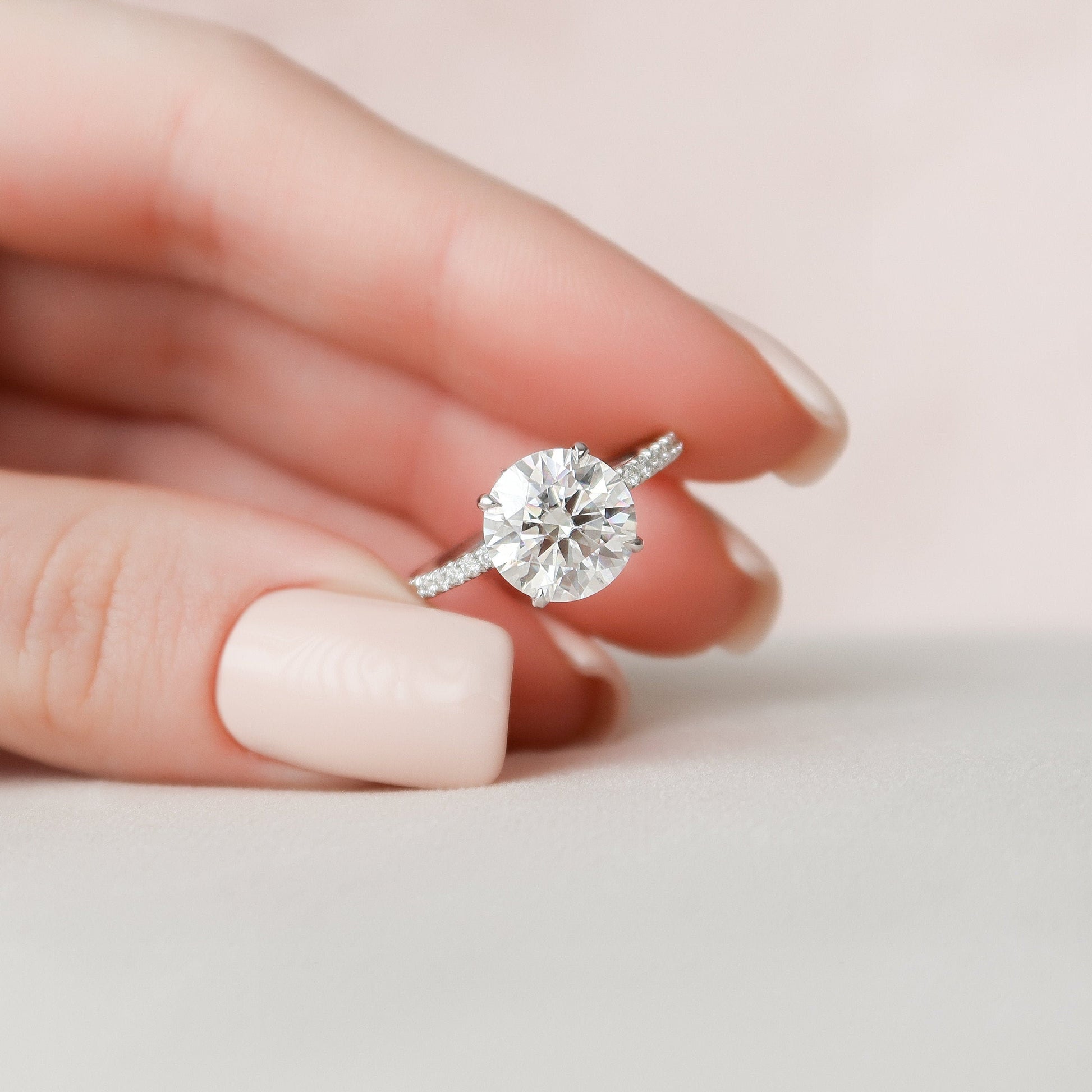 2.5 CT Round Pave Hidden Halo Setting Moissanite Engagement Ring 5