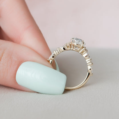 2.0 CT Oval Cluster Art Deco Style Moissanite Engagement Ring 6