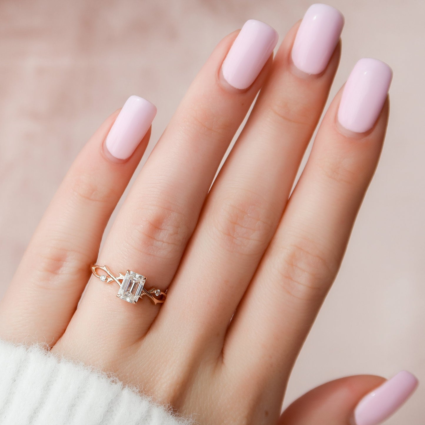 1 CT Emerald Cut Twig Setting Moissanite Engagement Ring 1