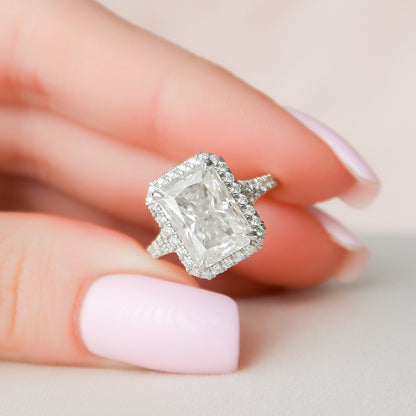 5.50 CT Radiant Halo & Pave Split Shank Moissanite Engagement Ring 2