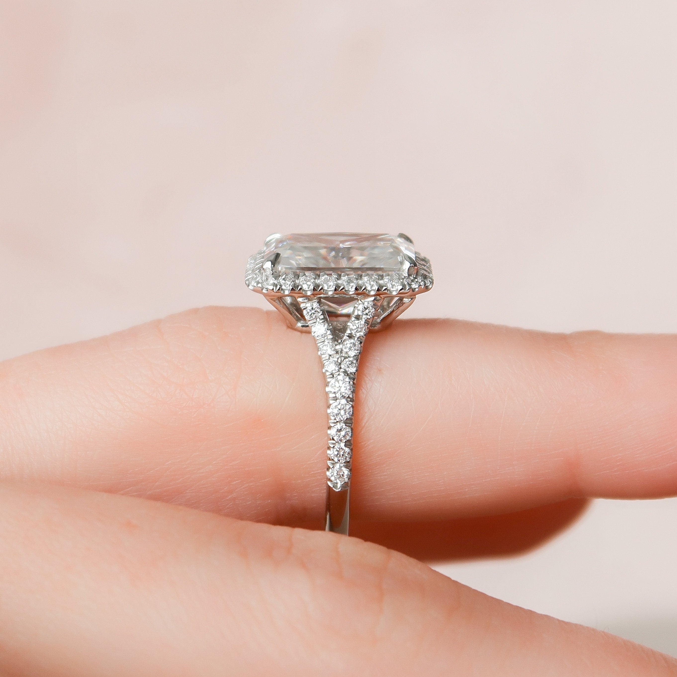 5.50 CT Radiant Halo & Pave Split Shank Moissanite Engagement Ring 9