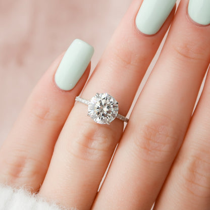 2.5 CT Round Pave Hidden Halo Setting Moissanite Engagement Ring 8